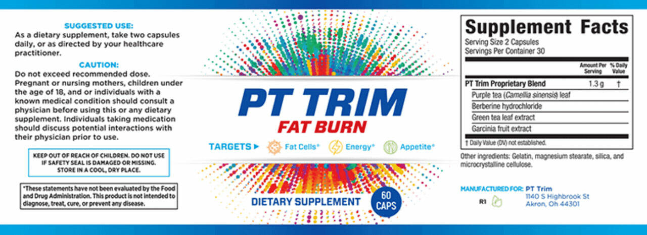PT Trim Fat Burn Supplement Fact